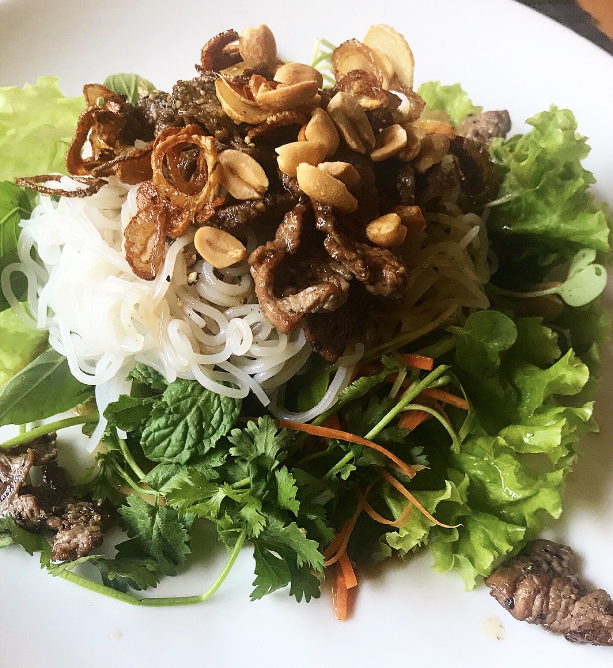 Varm vietnamesisk salat med oksefilet & friske krydderurter